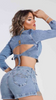 Veste Crop Top en Jean Premium à manches longues